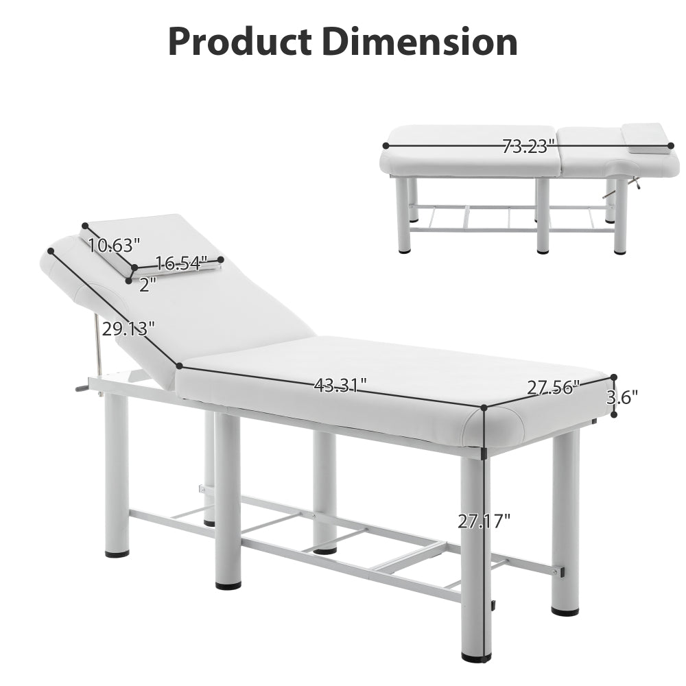 Professioanl Massage Table , Backrest Adjustable, Removable Headrest, Bottom Shelf Storage , Memory Foam Layer Salon Bed,White