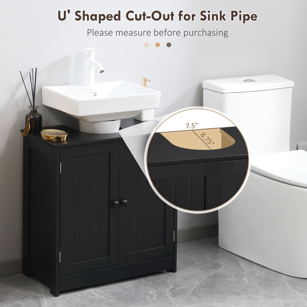HOMCOM Under Sink Bathroom Cabinet with 2 Doors and Shelf, Pedestal Sink Bathroom Vanity Cabinet, Black