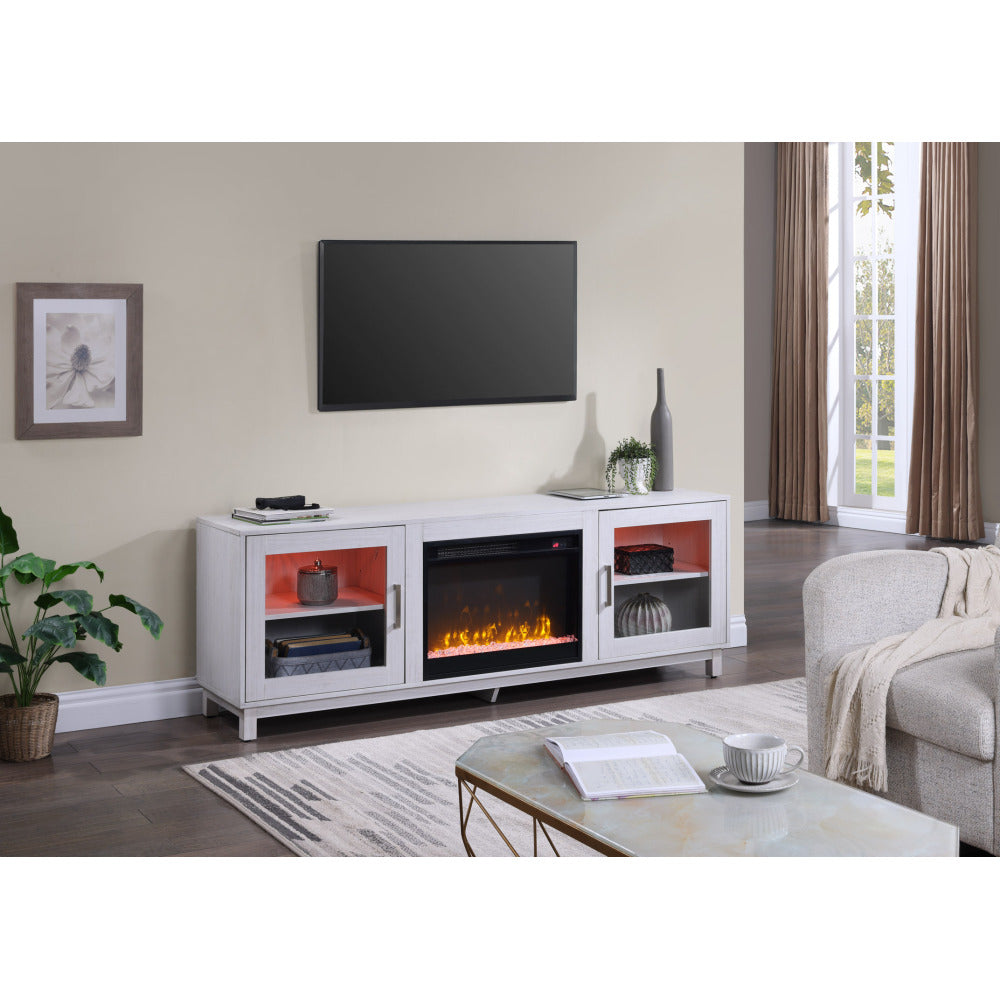 Summit 70" White Walnut Finish TV Stand Console with Fireplace, Heater