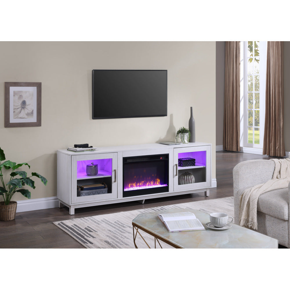 Summit 70" White Walnut Finish TV Stand Console with Fireplace, Heater