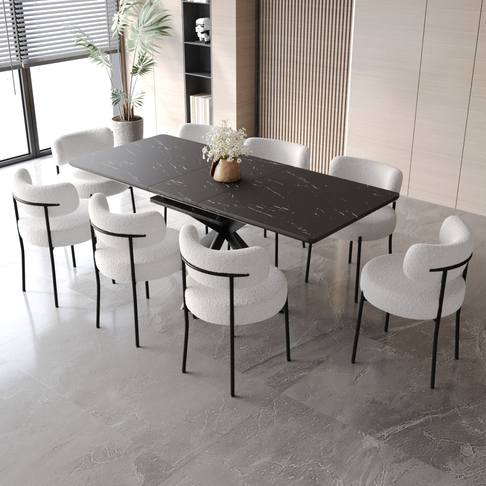 62.4" extendable 78.15" dining Table Set for 4-8 Person for Dining Room,Curved Backrest Round Upholstered Soft padded armless dining chair and Very large Dining Room Table Kitchen Table Chair Set