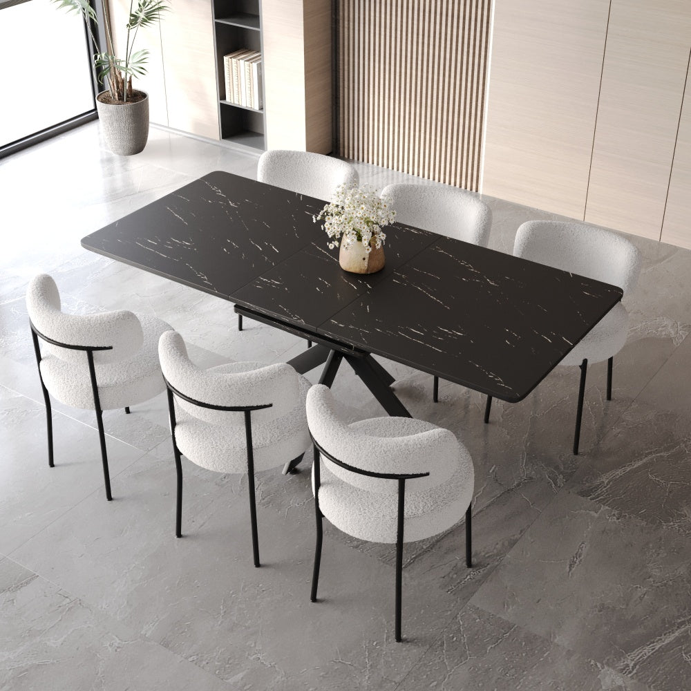 62.4" extendable 78.15" dining Table Set for 4-8 Person for Dining Room,Curved Backrest Round Upholstered Soft padded armless dining chair and Very large Dining Room Table Kitchen Table Chair Set