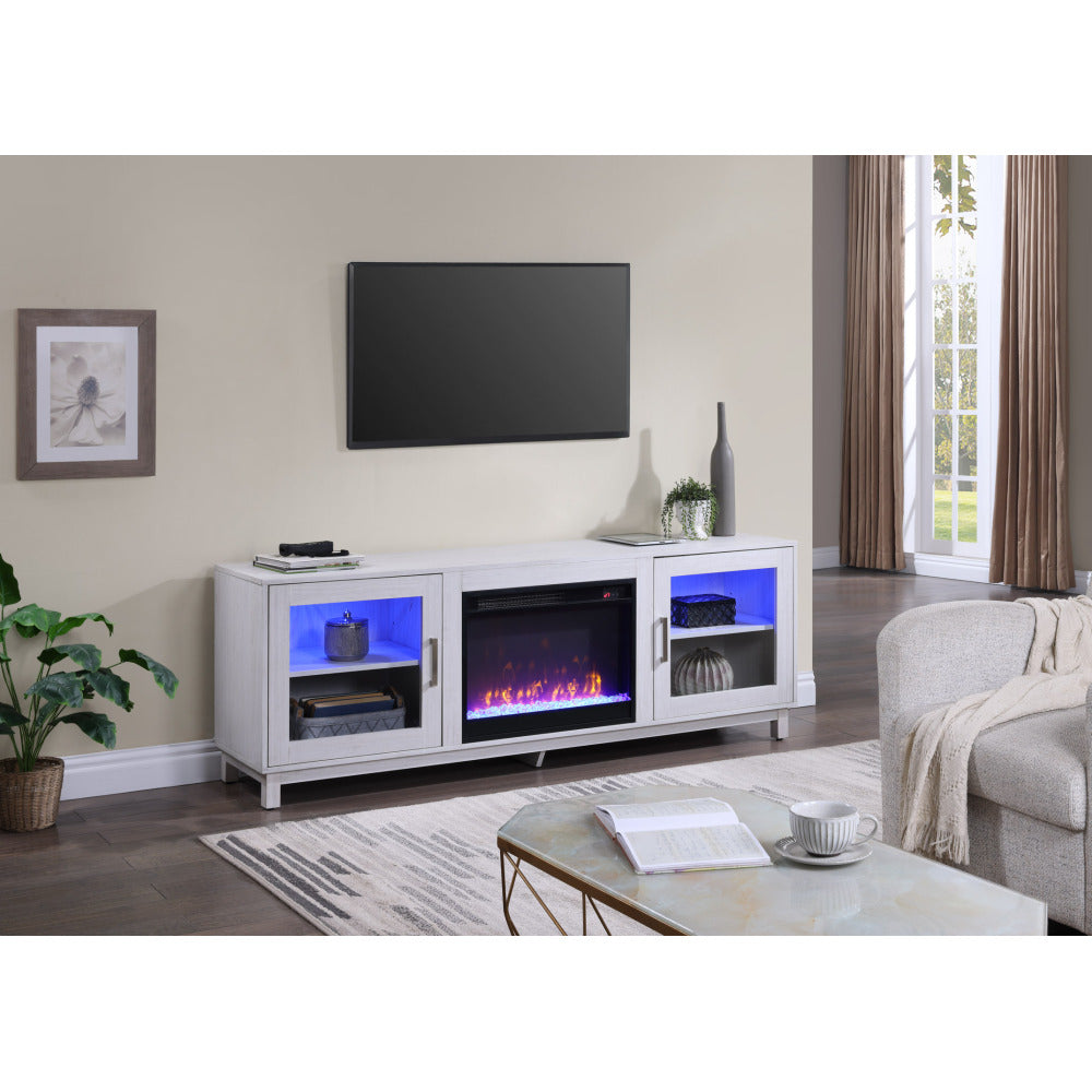 Summit 70" White Walnut Finish TV Stand Console with Fireplace, Heater