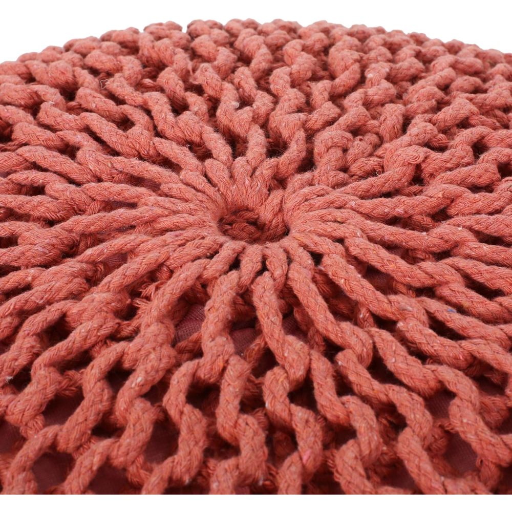 Poona Handcrafted Modern Cotton Pouf, Coral