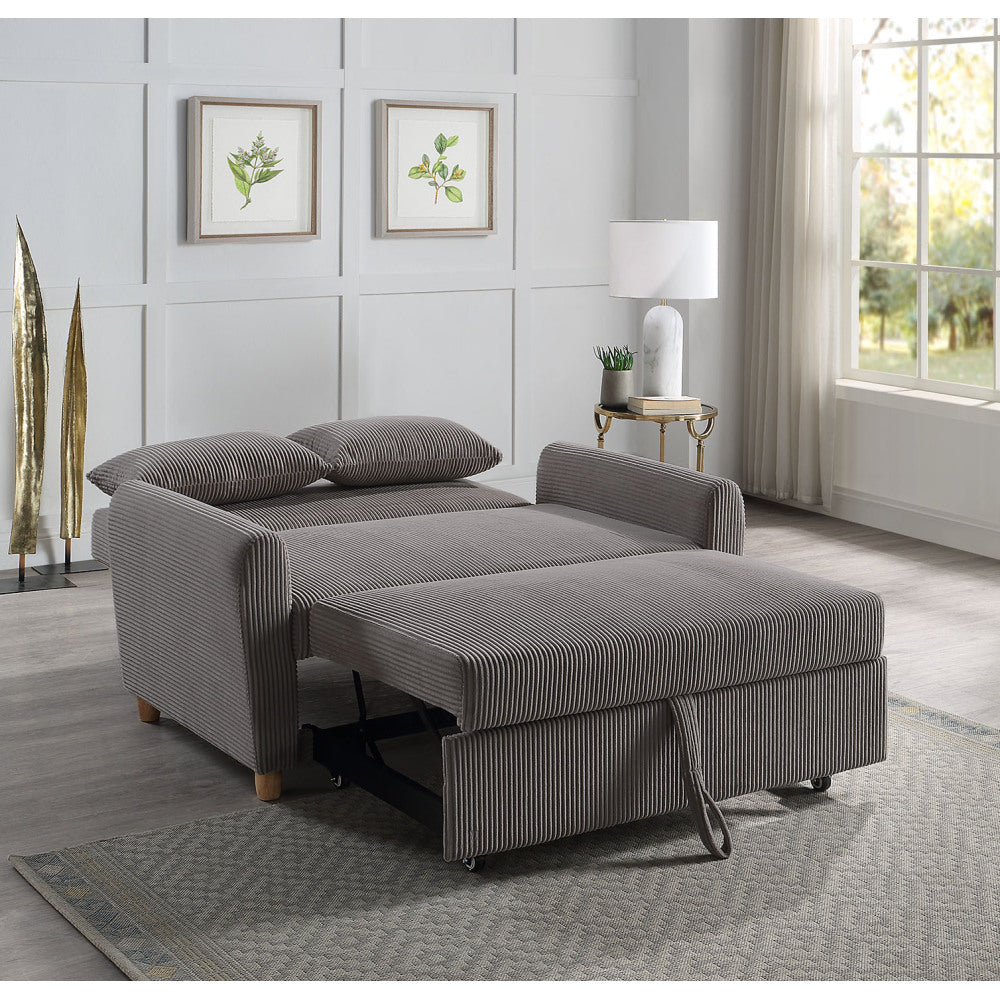 Justine 54" Brown Corduroy Convertible Sleeper Loveseat
