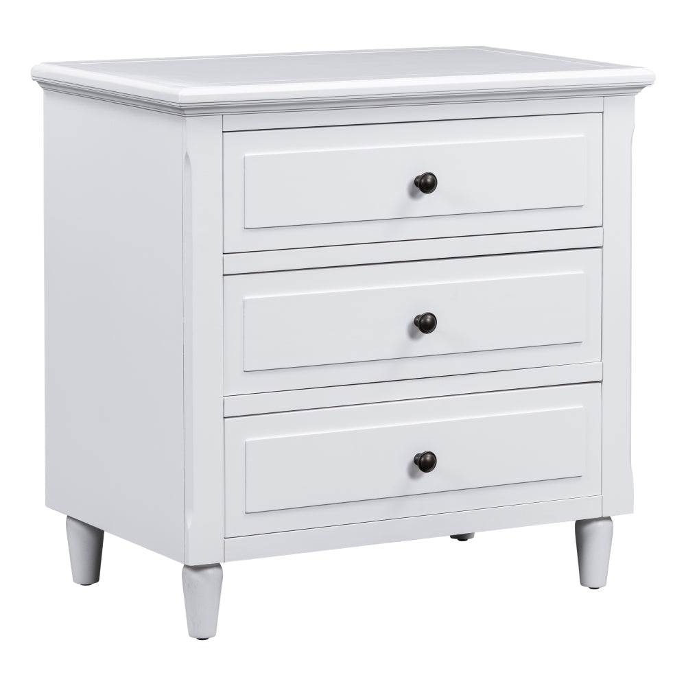 U_STYLE Embrace sophisticated organization with a contemporary bedside cabinet featuring three robust drawers, offering ample space to store personal items and simplify your daily routine.