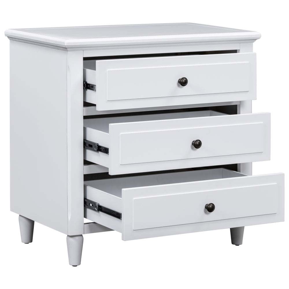 U_STYLE Embrace sophisticated organization with a contemporary bedside cabinet featuring three robust drawers, offering ample space to store personal items and simplify your daily routine.