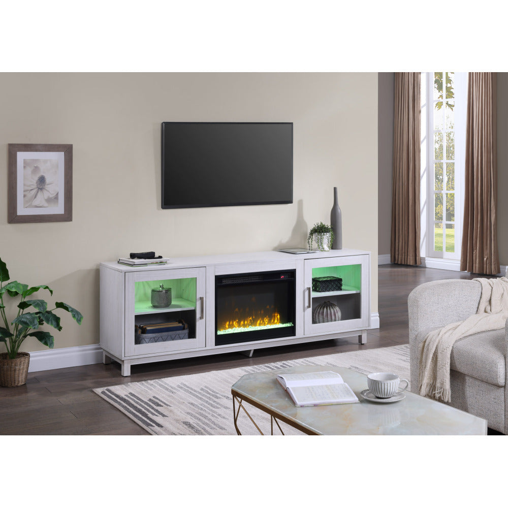 Summit 70" White Walnut Finish TV Stand Console with Fireplace, Heater