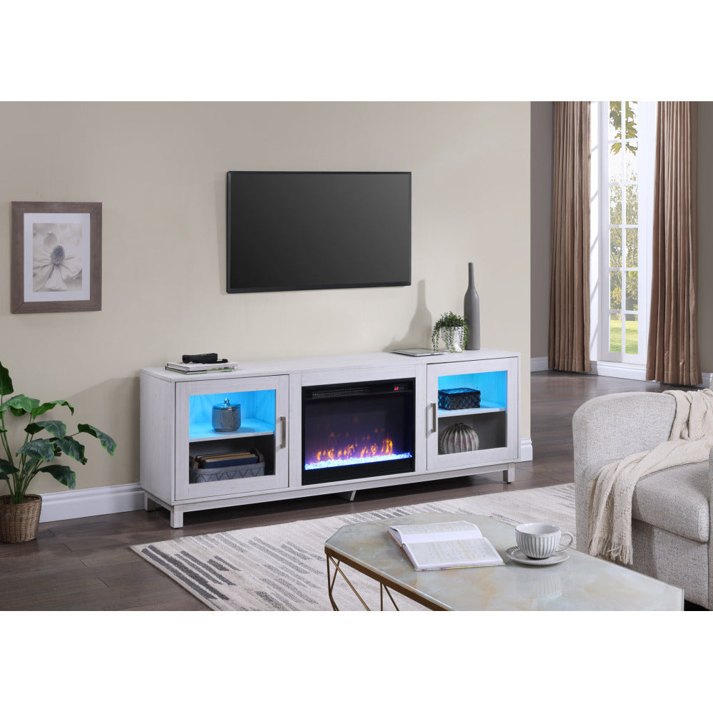 Summit 70" White Walnut Finish TV Stand Console with Fireplace, Heater