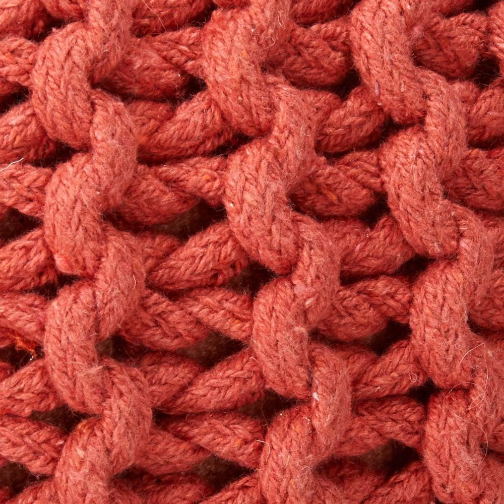 Poona Handcrafted Modern Cotton Pouf, Coral