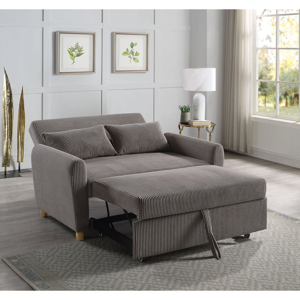 Justine 54" Brown Corduroy Convertible Sleeper Loveseat