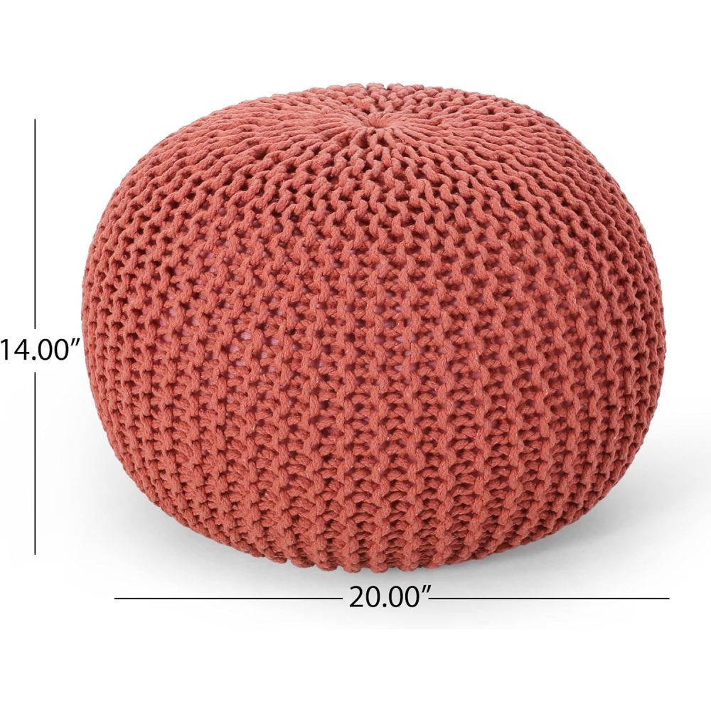 Poona Handcrafted Modern Cotton Pouf, Coral