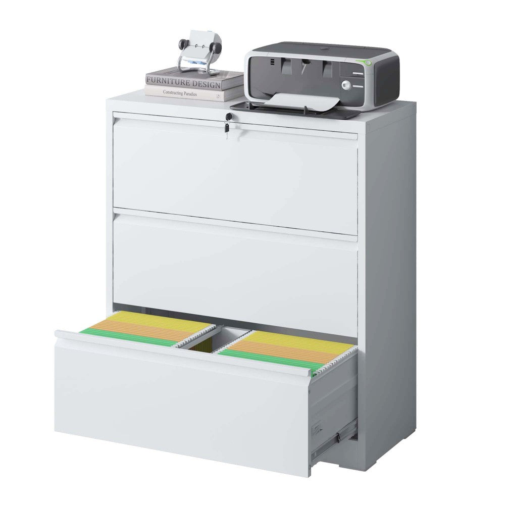 3 Drawer Mobile File Cabinet with Lock,Metal Filing Cabinets for Home Office Organizer Letters/Legal/A4,Fully Assembled,White
