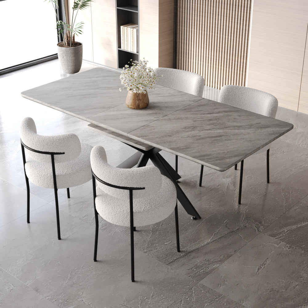 62.4" extendable 78.15" dining Table Set for 4-8 Person for Dining Room,Curved Backrest Round Upholstered Soft padded armless dining chair and Very large Dining Room Table Kitchen Table Chair Set