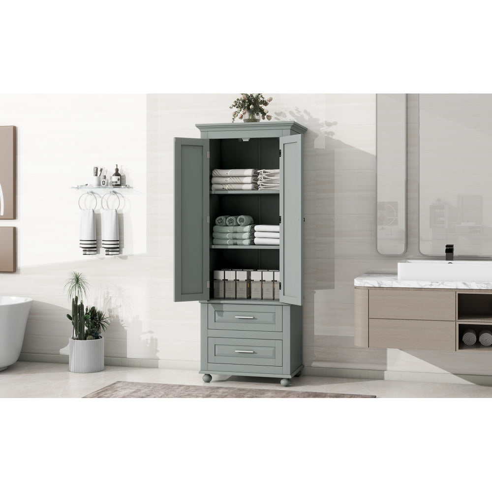 Tall Storage Cabinet with Two Drawers for Bathroom/Office, Grey