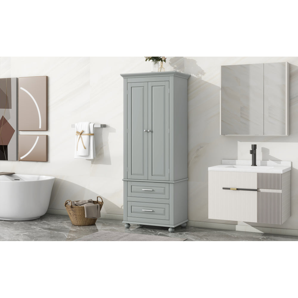 Tall Storage Cabinet with Two Drawers for Bathroom/Office, Grey