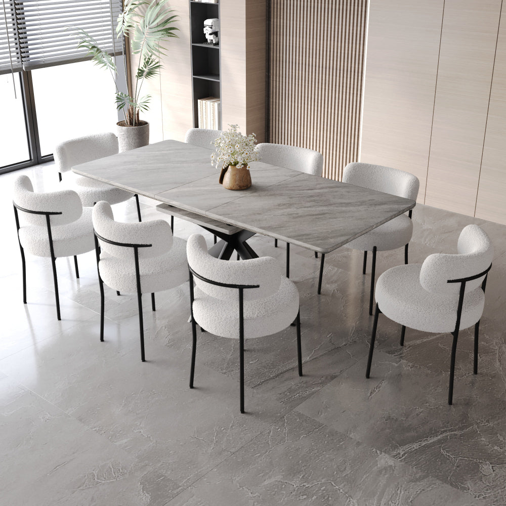 62.4" extendable 78.15" dining Table Set for 4-8 Person for Dining Room,Curved Backrest Round Upholstered Soft padded armless dining chair and Very large Dining Room Table Kitchen Table Chair Set