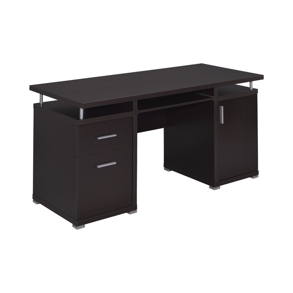 Computer Desk with 2 Drawers and Cabinet in Cappuccino