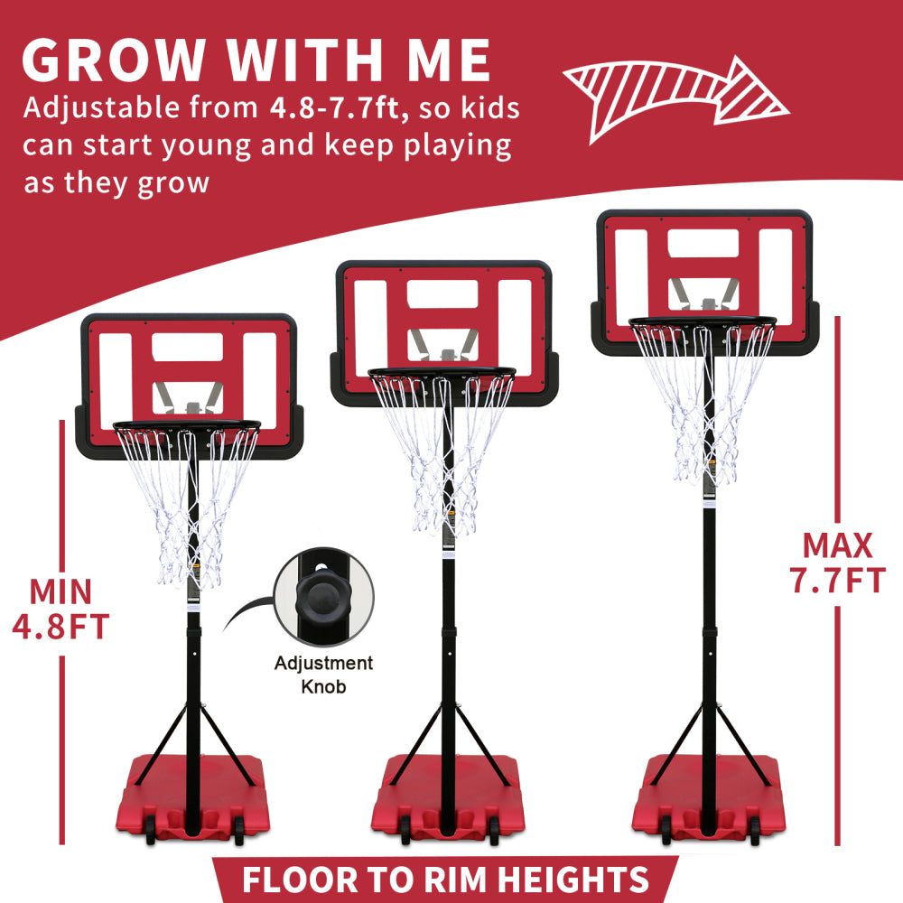 Use for Outdoor Height Adjustable 4.8 to 7.7ft Basketball Hoop 28 Inch Backboard Portable Basketball Goal System with Stable Base and Wheels