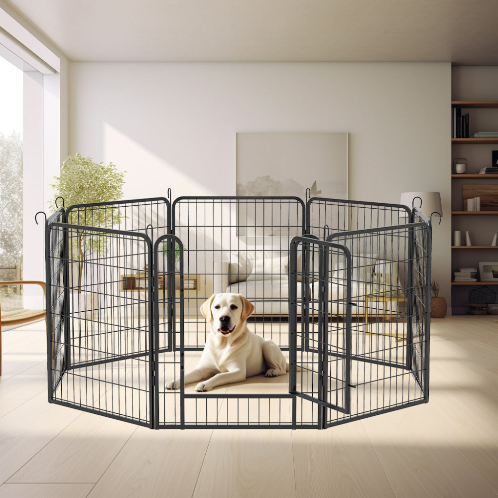 16 Panels Heavy Duty Metal Playpen with door,31.7"H Dog Fence Pet Exercise Pen for Outdoor