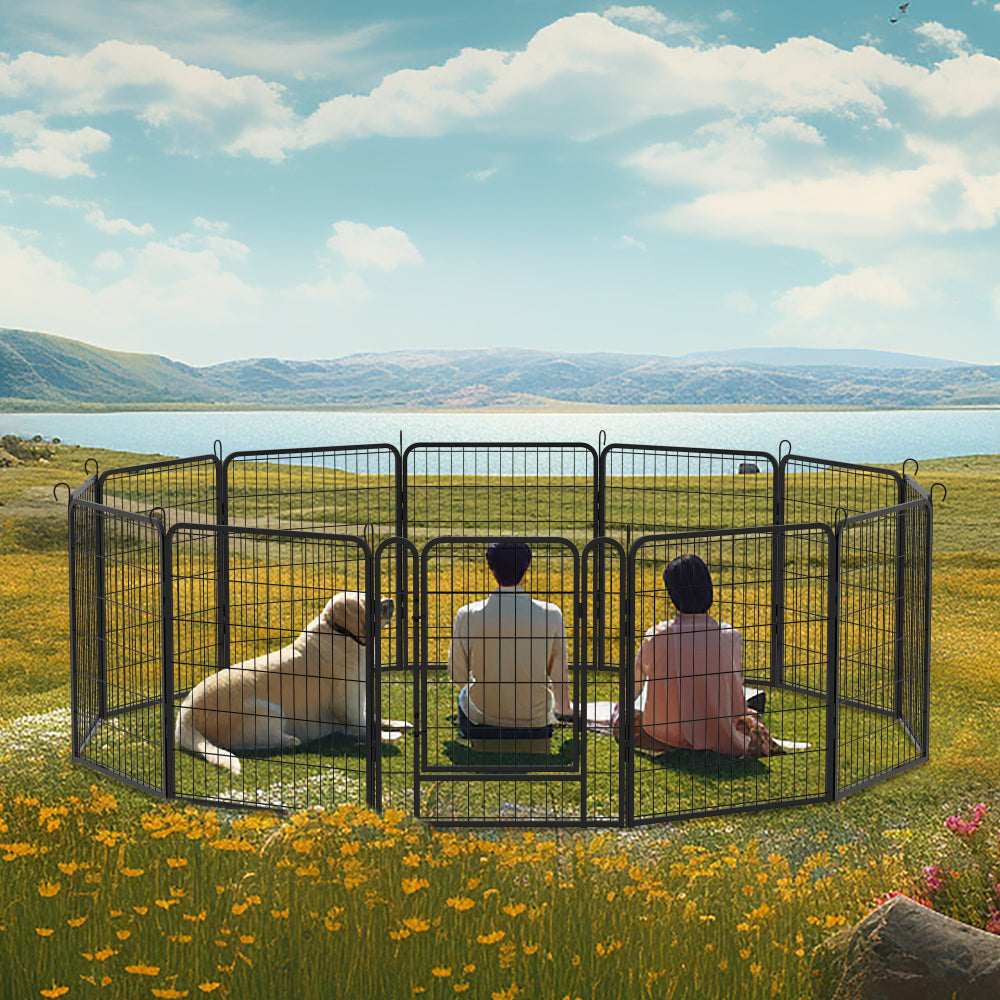 16 Panels Heavy Duty Metal Playpen with door,31.7"H Dog Fence Pet Exercise Pen for Outdoor