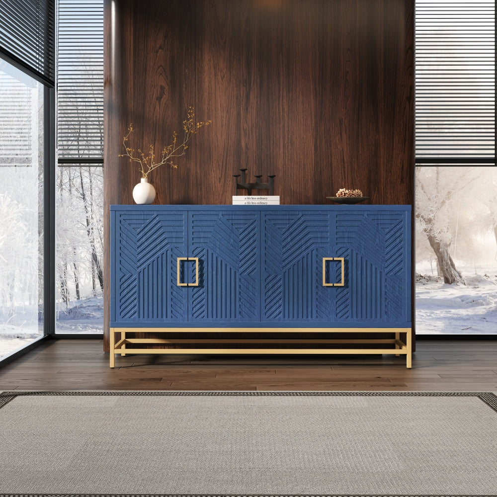 TREXM Sideboard Buffet Cabinet with Storage, sideboard cabinet with Adjustable Shelves, Rectangular Metal Handles and Legs for Kitchen, Living room, and Dining Room, Navy
