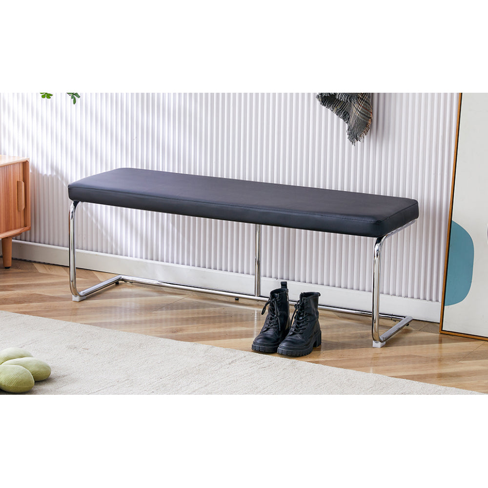 Black shoe changing bench silver metal legs,  sofa bench dining chair, suitable for bedroom fitting room, storage room, dining room, and living room. ST-005