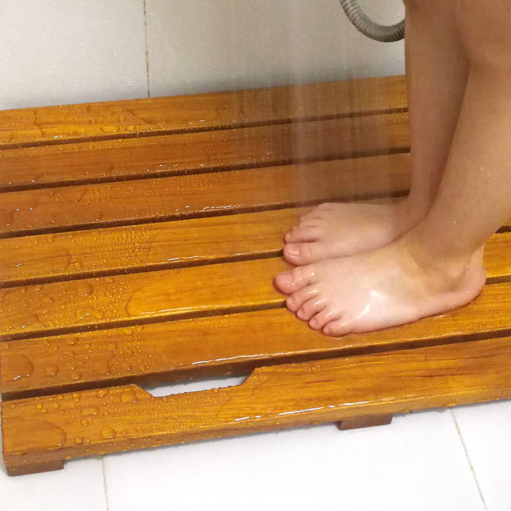 Solid Teak Wood Bathroom Shower Mat Bathroom Anti-Slip Mat for Bathroom, Outdoor "L23.6-W15.7"