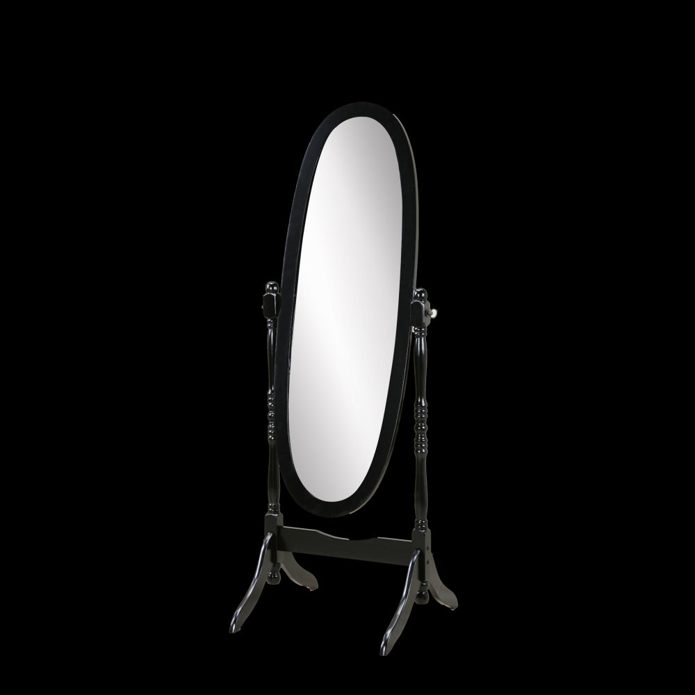 Traditional Queen Anna Style Wood Floor Cheval Mirror, Black Finish
