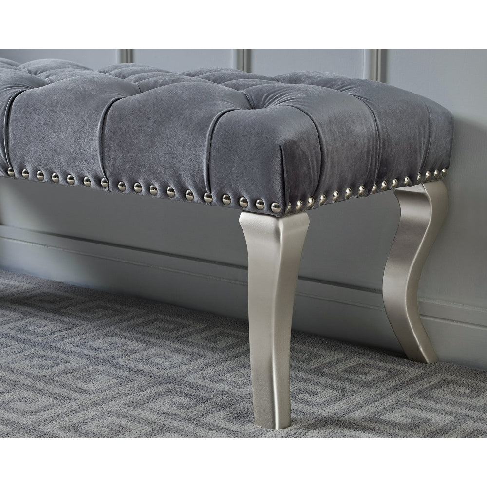 Decor Maxem Tufted Fabric Upholstered Bench Nailhead Trim , Gray