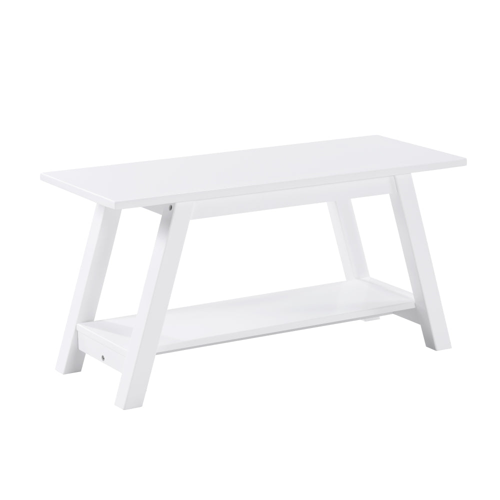 Elyz Solid Wood Bench with Shelf, 36.10-Inch Long, White