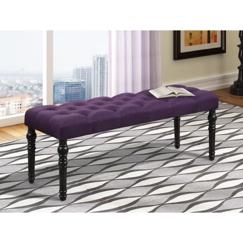 Leviton Fabric Tufted Turned Leg  Dining Bench, Gray
