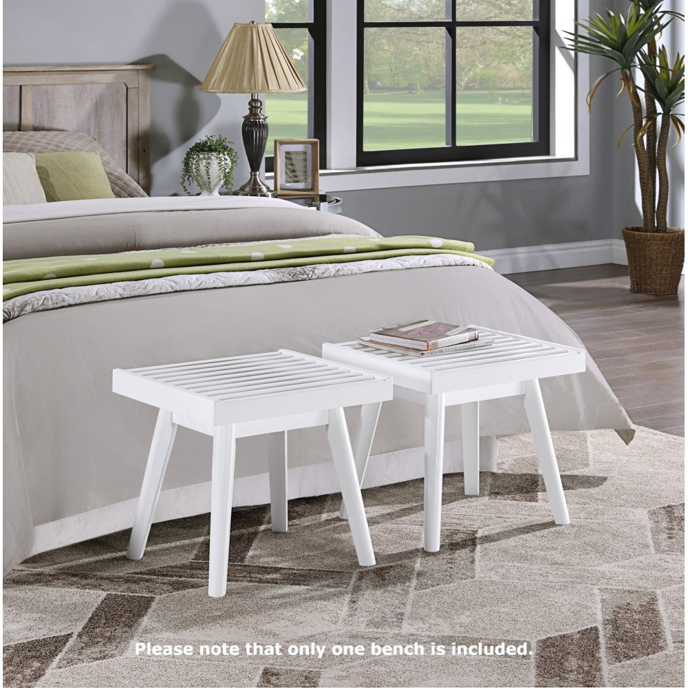Larwich Solid Wood Slatted Bench, 19-Inch Long, White