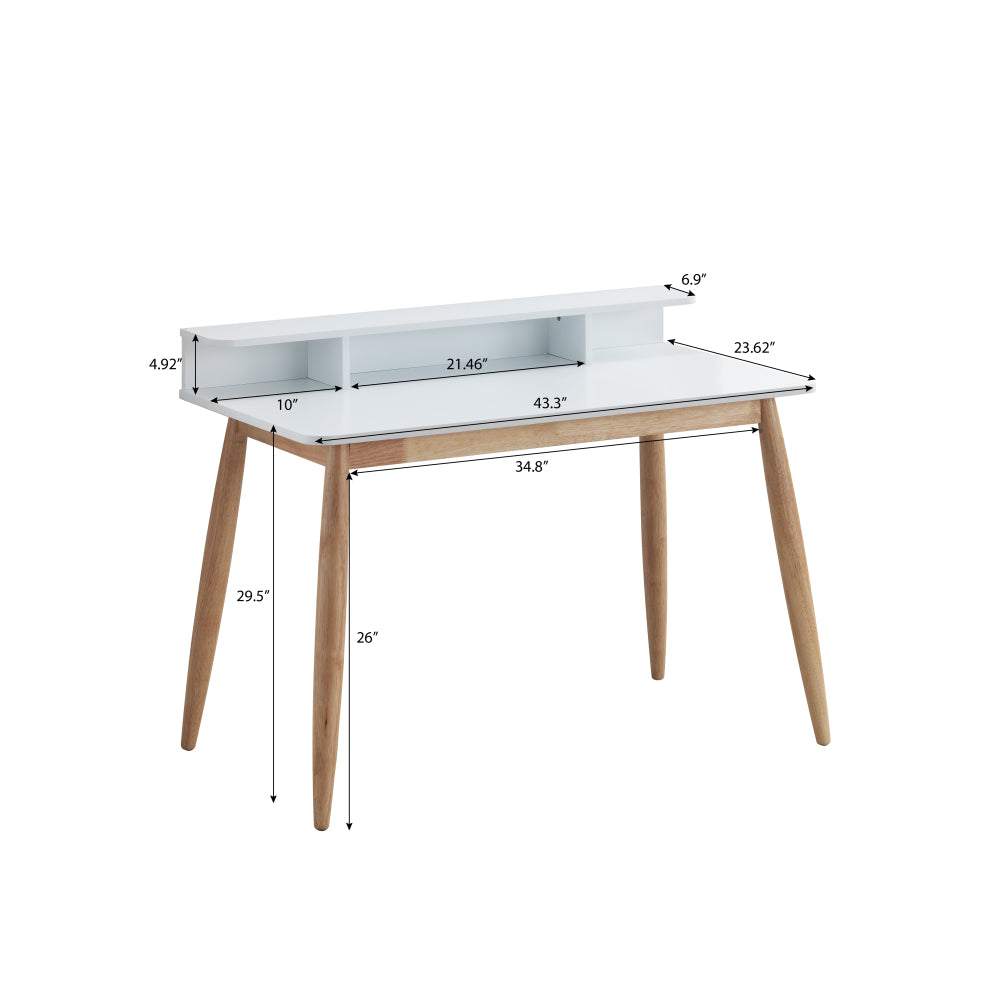 Roskilde Mid-Century Modern Wood Writing Desk with Hutch, White