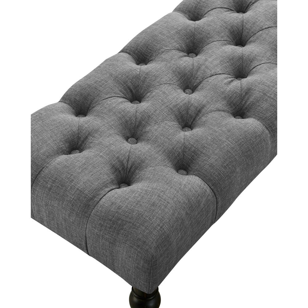 Leviton Fabric Tufted Turned Leg  Dining Bench, Gray