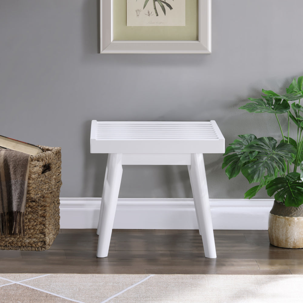 Larwich Solid Wood Slatted Bench, 19-Inch Long, White