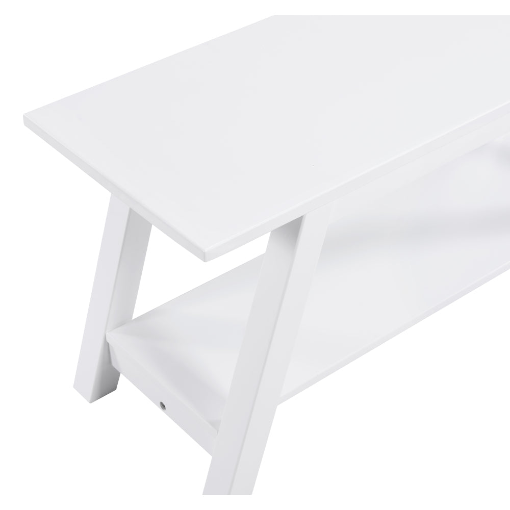 Elyz Solid Wood Bench with Shelf, 36.10-Inch Long, White