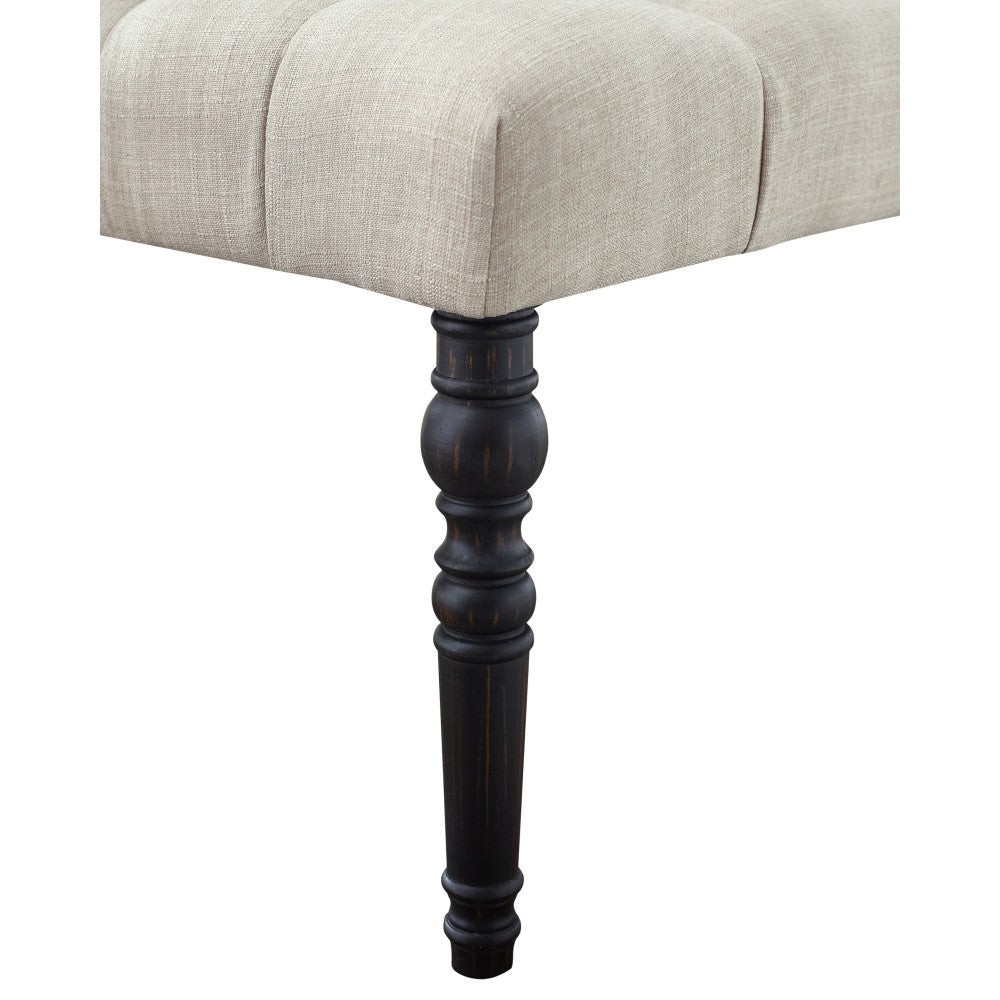 Leviton Fabric Tufted Turned Leg  Dining Bench, Tan