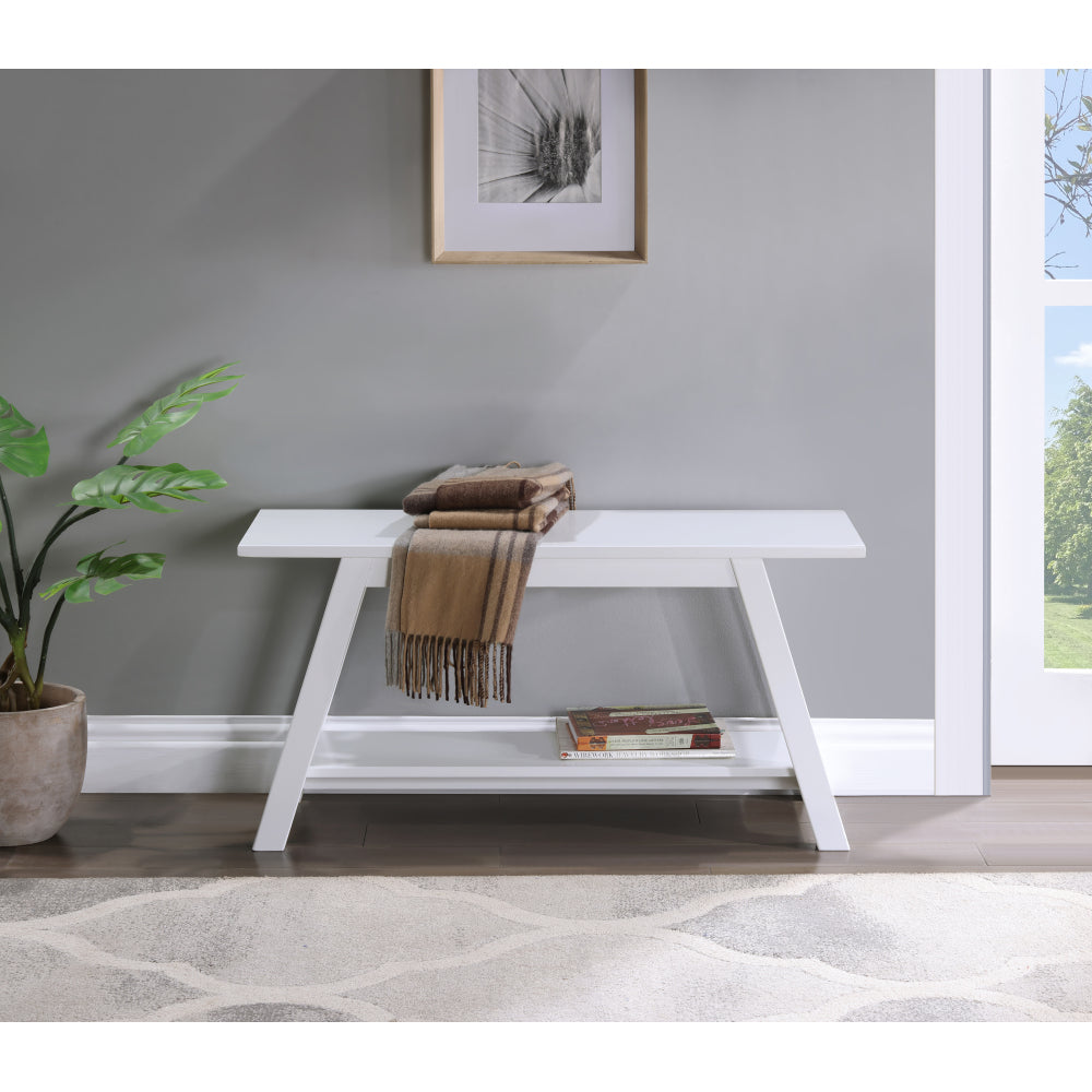 Elyz Solid Wood Bench with Shelf, 36.10-Inch Long, White