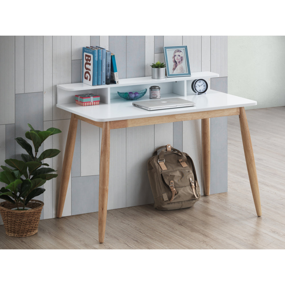 Roskilde Mid-Century Modern Wood Writing Desk with Hutch, White