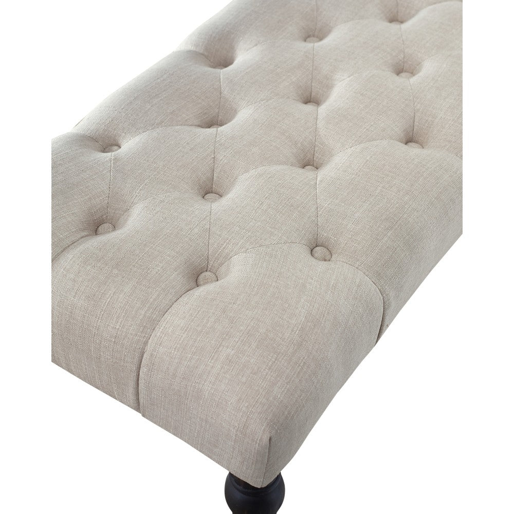 Leviton Fabric Tufted Turned Leg  Dining Bench, Tan