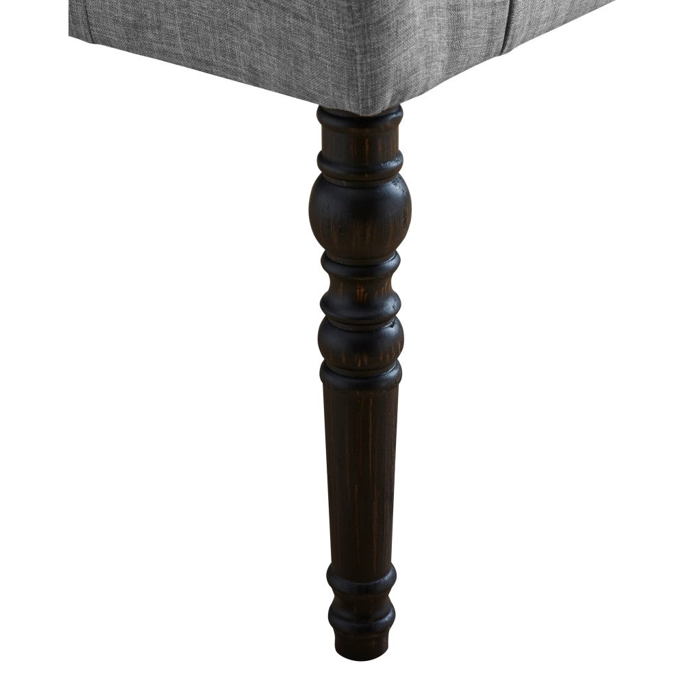 Leviton Fabric Tufted Turned Leg  Dining Bench, Gray