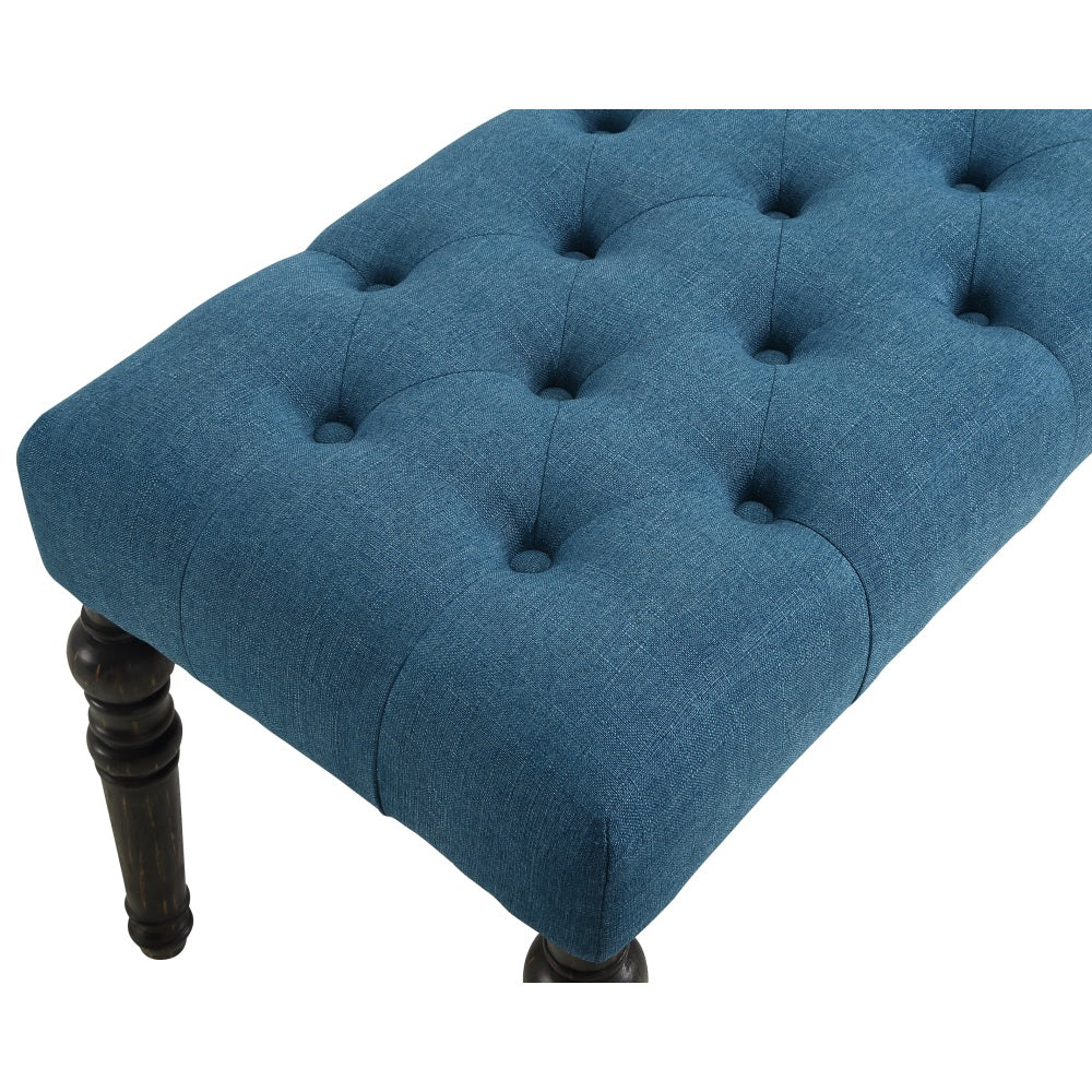 Leviton Fabric Tufted Turned Leg  Dining Bench, Blue