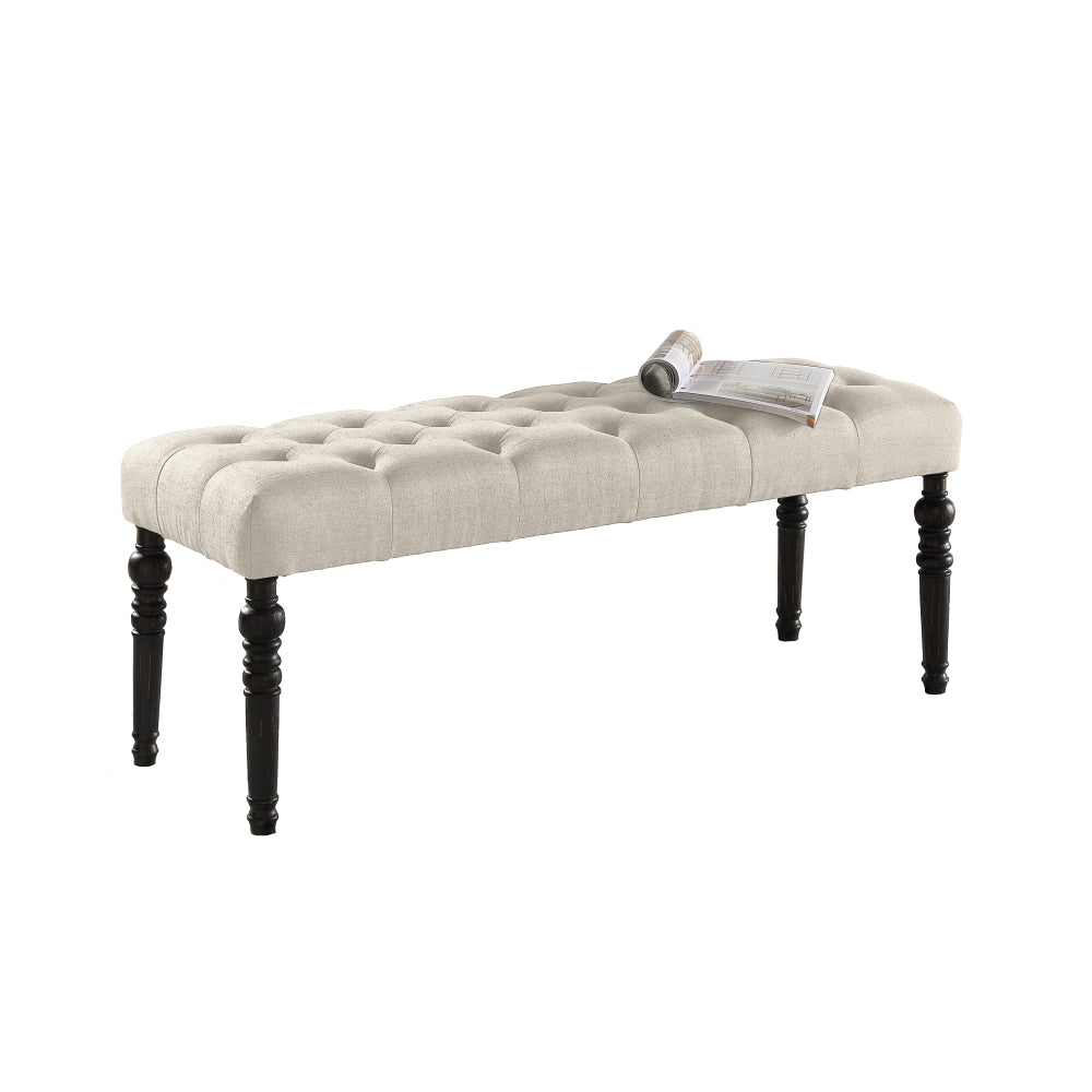 Leviton Fabric Tufted Turned Leg  Dining Bench, Tan