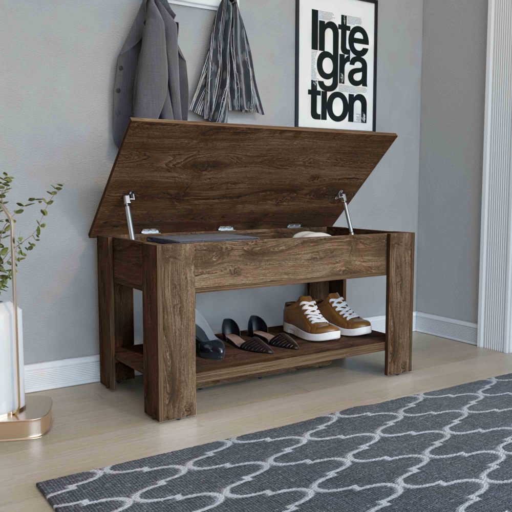 Storage Table, Four Legs, Lower Shelf, Dark Brown