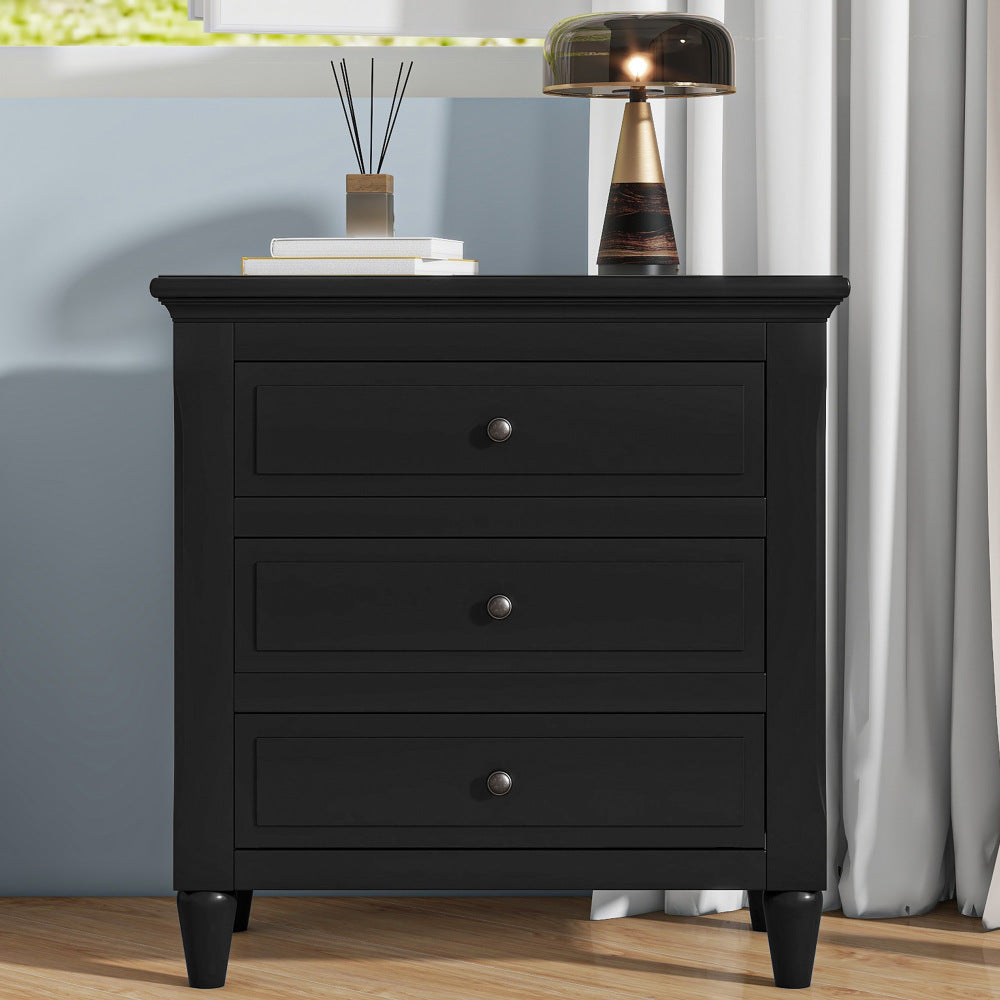 U_STYLE Embrace sophisticated organization with a contemporary bedside cabinet featuring three robust drawers, offering ample space to store personal items and simplify your daily routine.