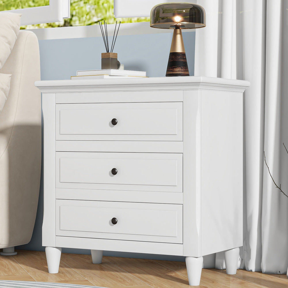 U_STYLE Embrace sophisticated organization with a contemporary bedside cabinet featuring three robust drawers, offering ample space to store personal items and simplify your daily routine.