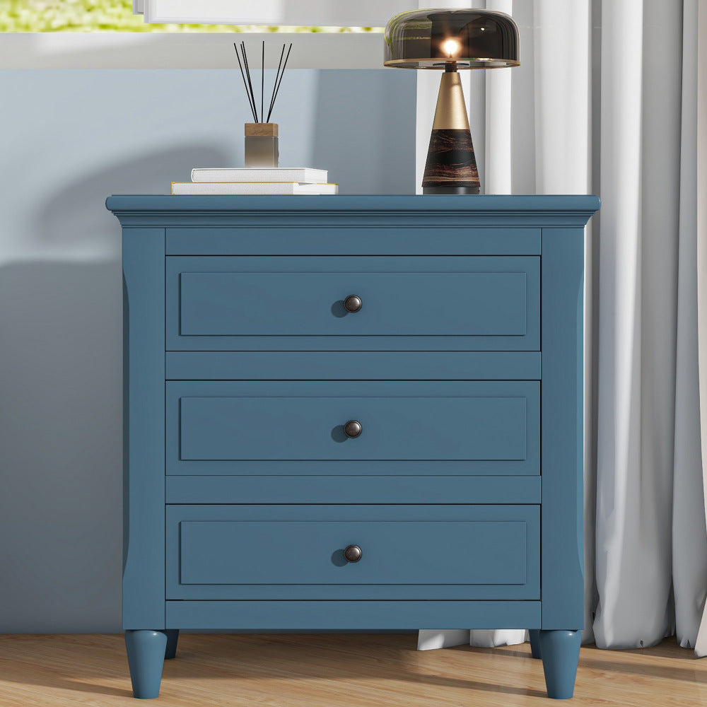 U_STYLE Embrace sophisticated organization with a contemporary bedside cabinet featuring three robust drawers, offering ample space to store personal items and simplify your daily routine.
