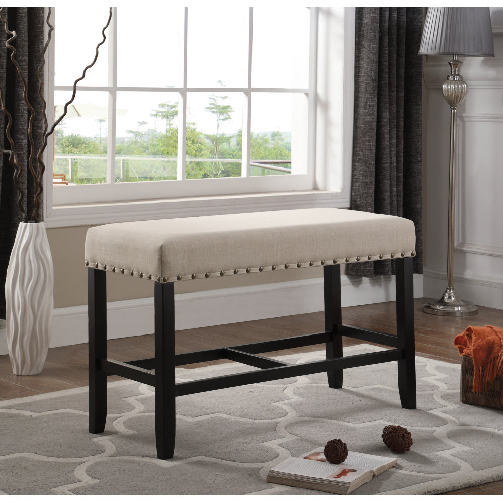 Biony Fabric Counter Height Dining Bench with Nailhead Trim, Tan