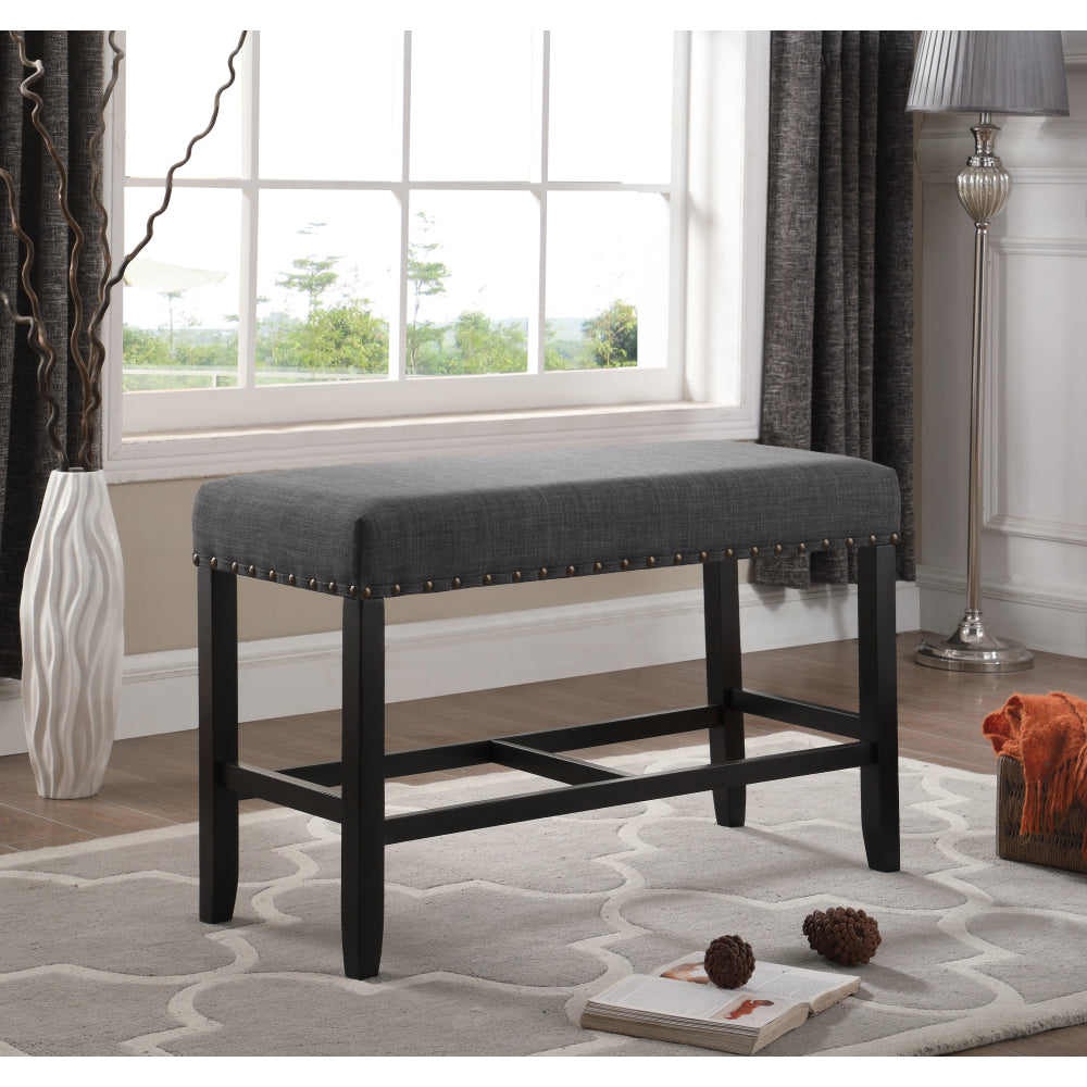 Biony Fabric Counter Height Dining Bench with Nailhead Trim, Grey